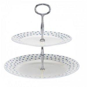 ROY KIRKHAM FINE BONE CHINA | BLUE HEARTS TWO TIER CAKE PLATE
